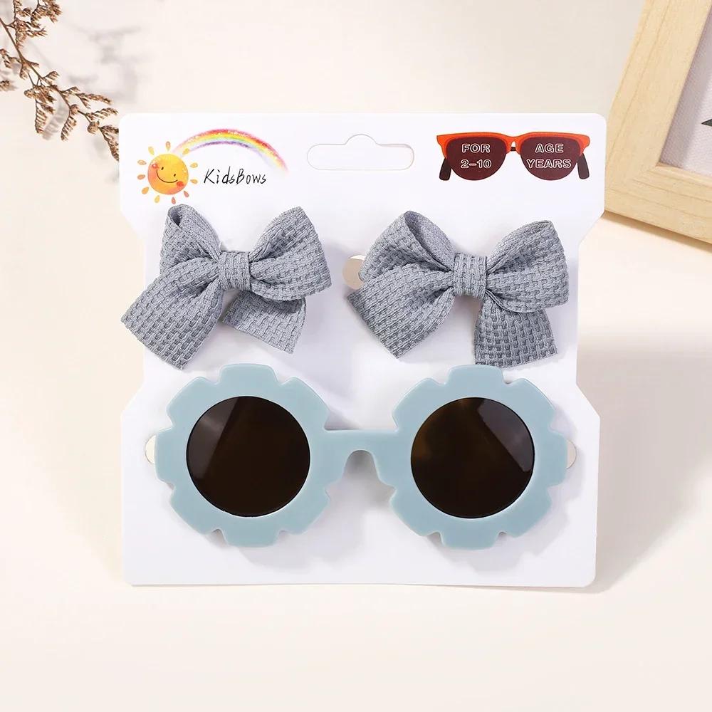 1Set Children Headwear Glasses Solid Soft Bowknot Head Bands Girls Lace Barrette Retro Headbands Sunglasses Kids Hair Band Sets