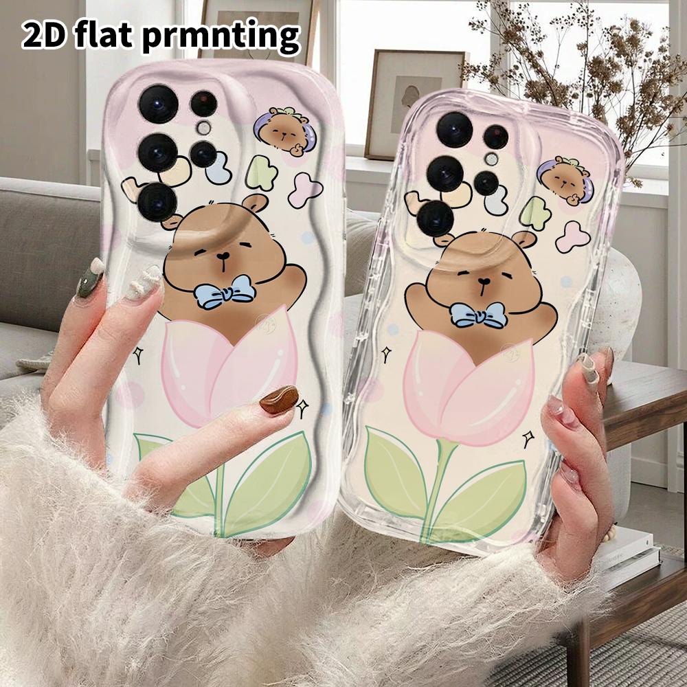 Phone Case: 2D Flat Samsung Galaxy A34 A35 M05 M06 S20 S22 S21 FE Plus 5G Protective Case, Couple Style, Tulip Capybara, Christmas and Halloween Gift