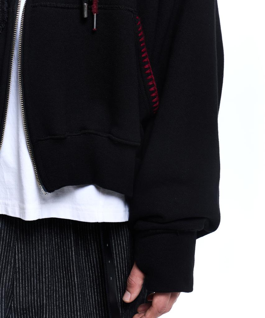 Rssc Denim Strap Crop Hood Zipup - Black