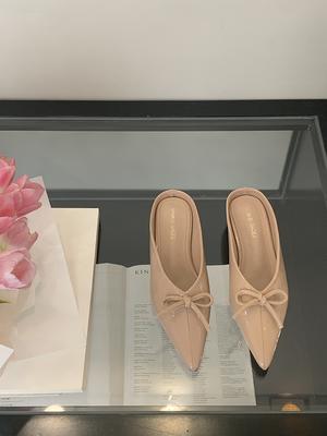 Female Pointed Toe Footwear New 2025 Pumps Women Low Heel Shoes Mules Butterfly-Knot Shallow Ladies Heel Shoes Slides