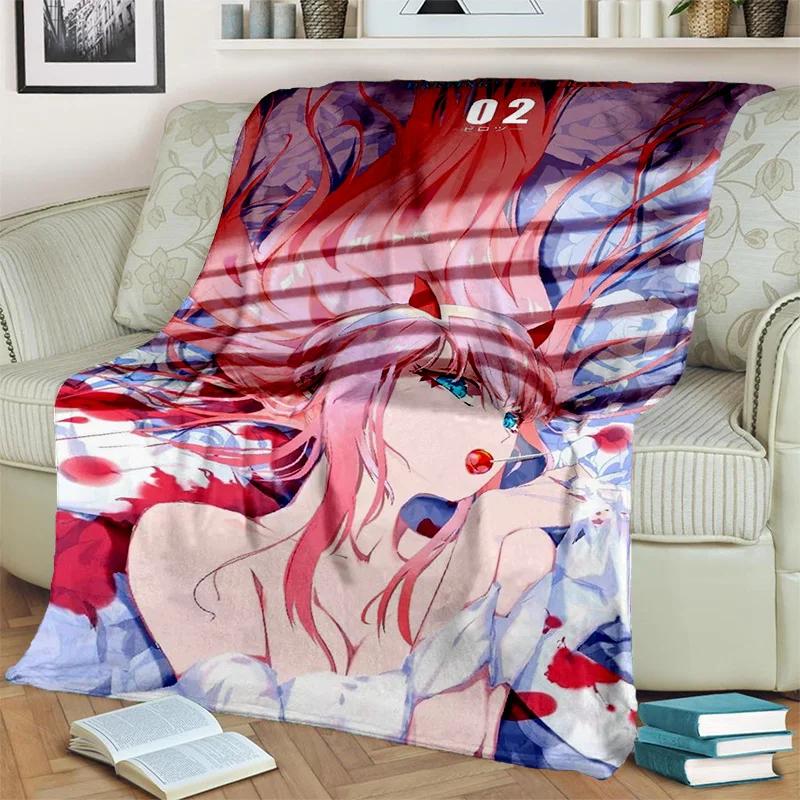 DARLING in The FRANXX Cartoon Zero Two Sexy dívčí deka, měkká přikrývka pro domácí ložnici Pohovka Pikniková deka pro děti