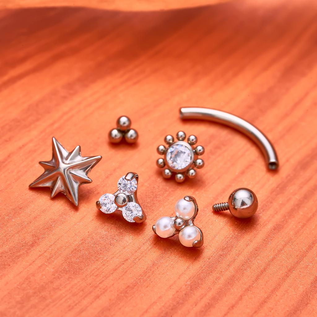 G23 Titanium ASTM-F136 Nternal Thread Eyebrow Piercings Body Jewelry For Women Zircon Earring Star Flower Heart