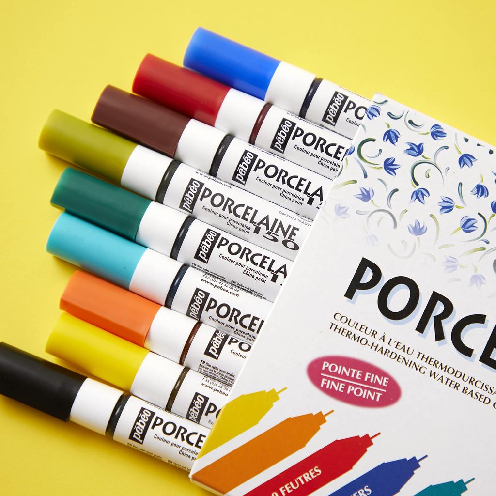 Pebeo Porcelain 150 Acrylic Markers for Ceramics X 9 Color Assortment Set Water-Based - 0.7mm