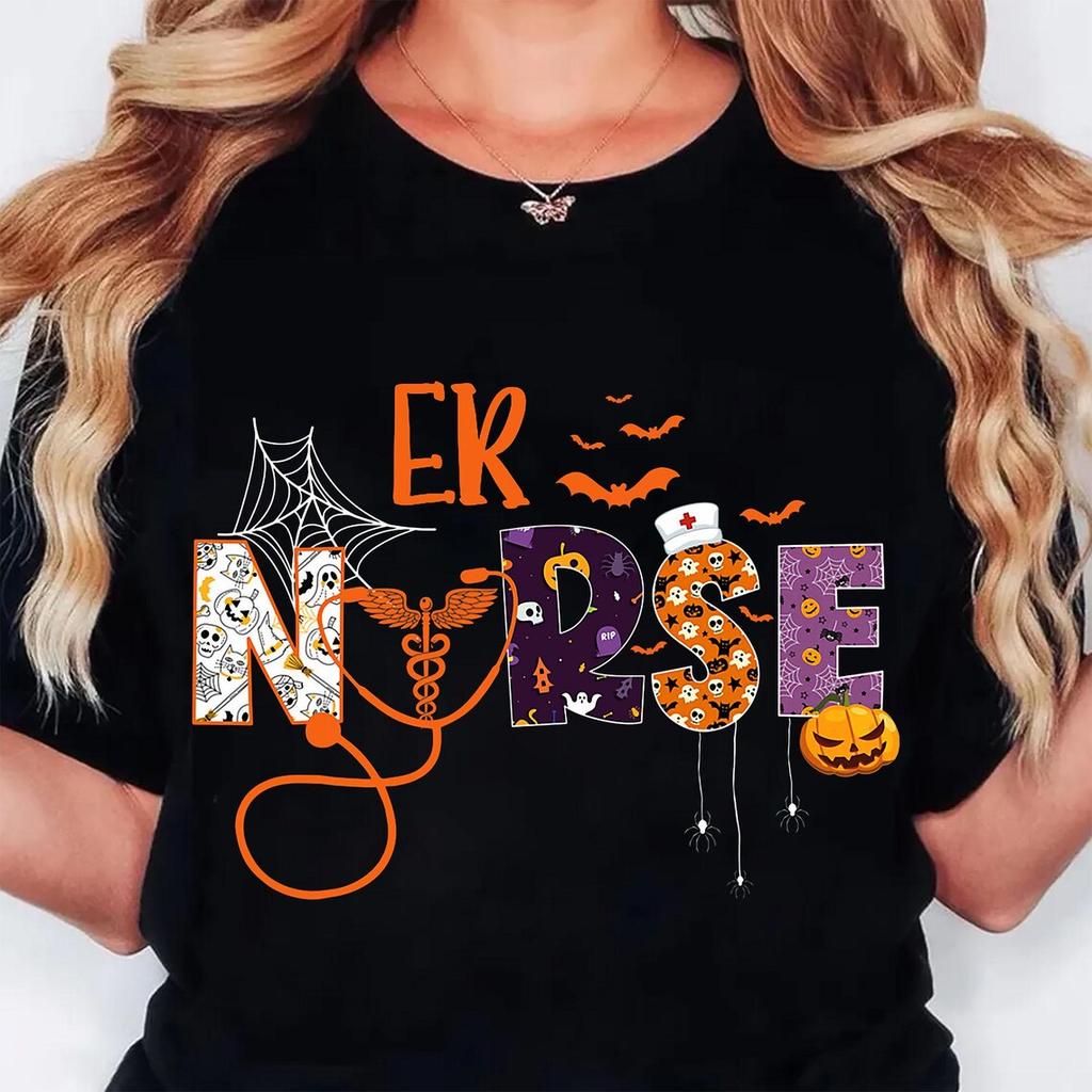 Emergency Room Nurse Halloween Printed TShirts Casual TShirts with Short Sleeves Fashion WomenS Tops TShirts