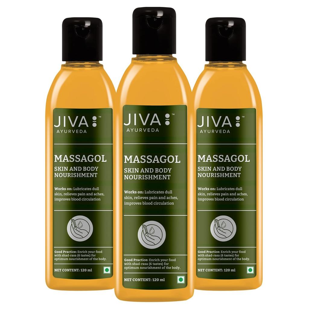 Jiva Massagol Ayurvedic Massage Oil 120ml Pack Of 3 For Skin, Muscles, Circulation & Rejuvenation