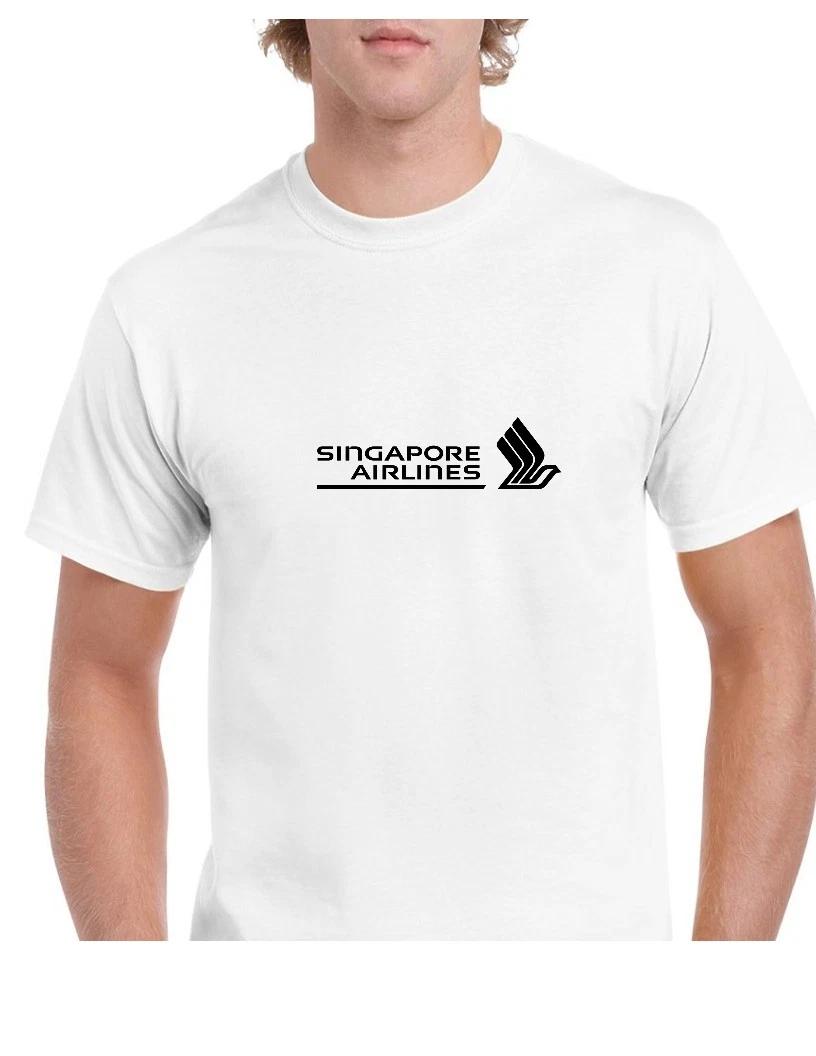 Singapore Airlines Black Logo Aviation Geek White Cotton T-Shirt M
