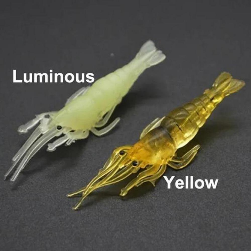 1PACK Soft Simulation Fishhook Shrimp Prawn Lure Hook Tackle Bait Fishing Lures Artificialbait Luminous Shrimp 4cm