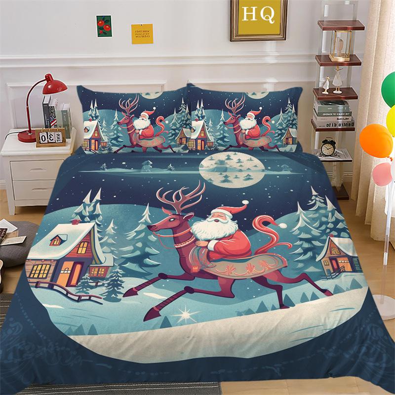 Christmas Gift 3D Printed Polyester Pillowcase Quilt Cover Two Or Three-Piece Set Is Available