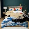 Japanese Style Comforter Cover Set Cherry Blossoms Crane 2/3Pcs Polyester Bedding Set Sea Waves Duvet Cover Set Twin Queen Size