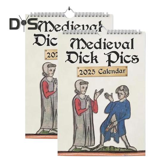 Medieval Dick Pics Calendar 2025 Prank Středověký Dick Nástěnný kalendář Legrační penis Rude kalendář s ilustracemi pro milovníky historie přátelé