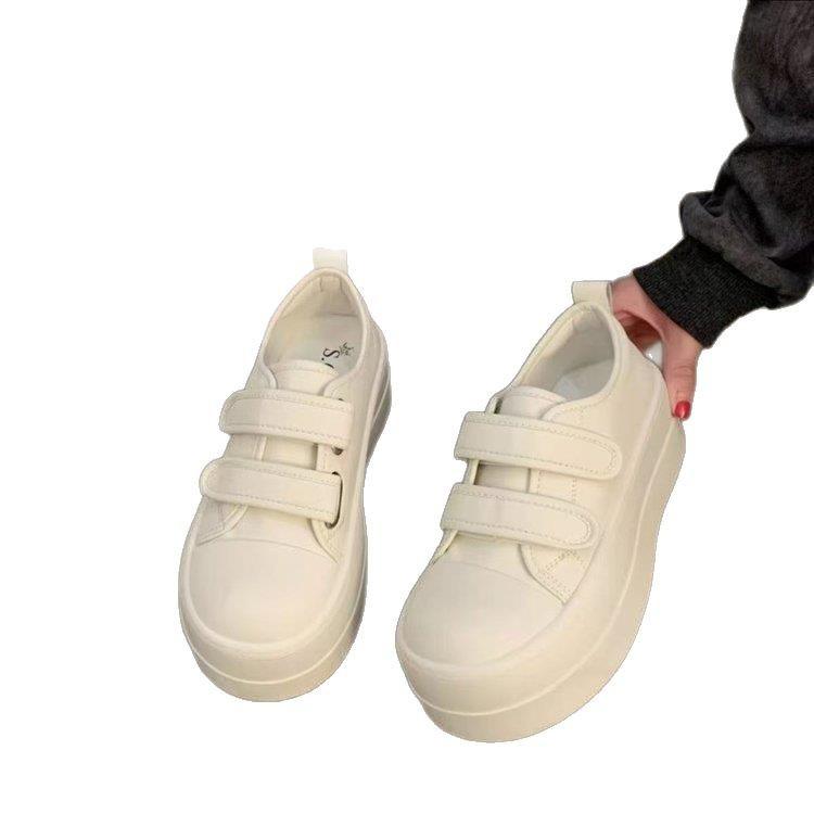 Little White Shoes Women's 2025 Spring and Summer New Casual Board Shoes Velcro Ugly Cute Big Head Shoes Cookie Sole Platform Single Shoes