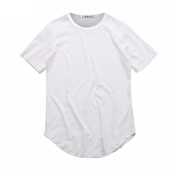 Extended Round Sweep Hip Hop T-Shirt Curved Hem Longline Short Sleeve  Urban Mens Tee Shirts Cloth
