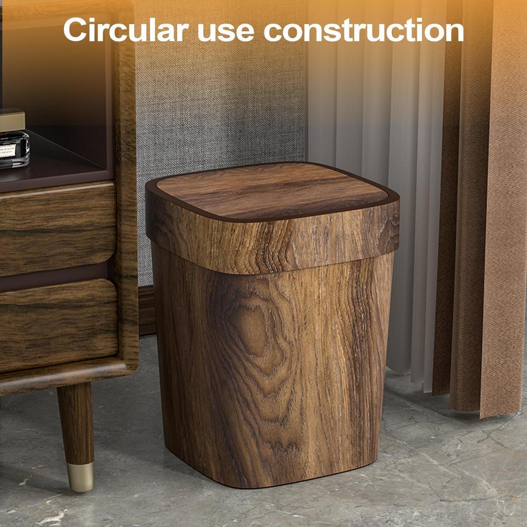 12L Garbage Can With Swing Lid Imitation Wood Grain Garbage Bin Odor-Proof Litter Bin Rectangle Garbage Container Bin For Home