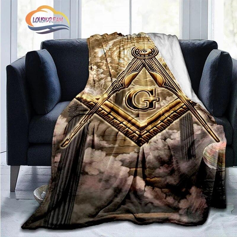 Print Freemasonry Flannel Blanket Masonic Air Conditioning Sofa  Portable Travel Camping   Suitable for All Season