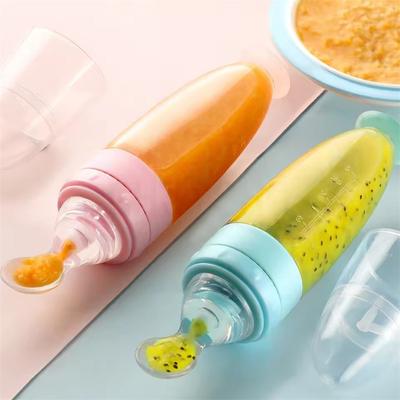 Biberón de alimentación de bebé seguro para recién nacido, cuchara de alimentación exprimible de silicona para niños pequeños, biberón de leche, alimentador de entrenamiento, herramientas de suplemento alimenticio, 90ML