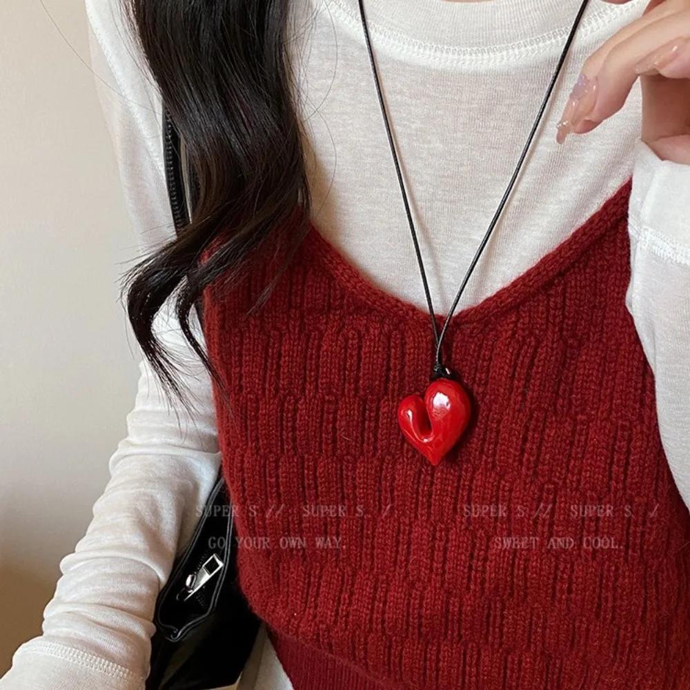 Personality Retro Design Irregularity Heart Pendant Necklace for Women Cute Cool Adjustable Leather Rope Korea Jewelry Y2K Gift