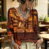Women's Halloween Print Tie Front Ruffle V Neck Blouse with