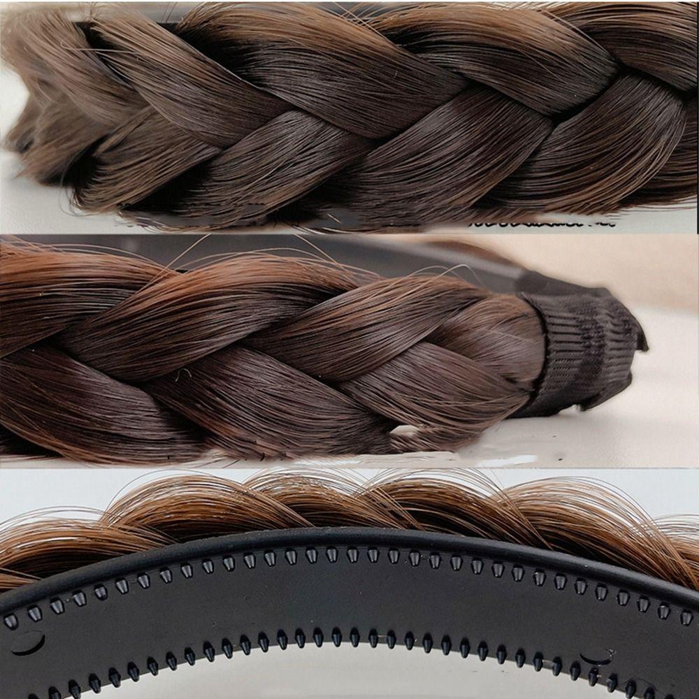 Wide Twisted Wig Headband Synthetic Women Hair Hoop Retro Fishbone Braid Headband  Female