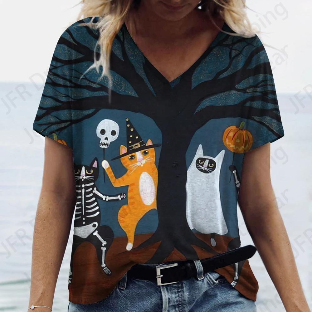 

Cartoon Anime Cat 3d Print T-shirt Women Tops Tee Summer V-Neck Short Sleeve T Shirt Female Clothes Oversize Tshirt Kawaii Manga XS