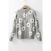 Women's Floral Pattern Half-zip Sweater Winte Warm Print Sweater
