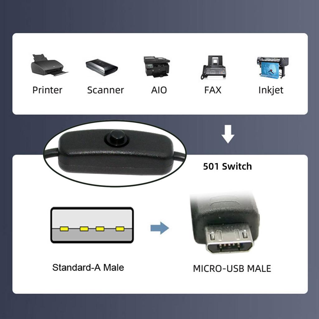 PW-015-MM 1.5m Micro USB Male to USB-A Male Cable with Power On/Off Button for DC5V Desk Lamp Fan Camera