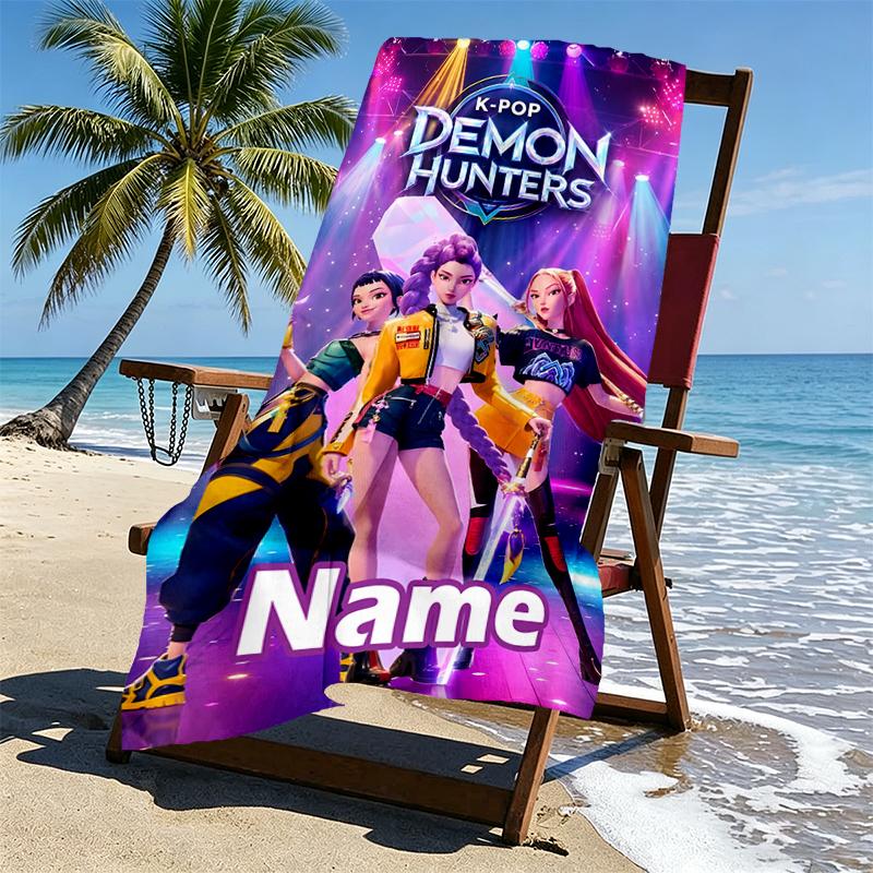 Custom Name Personalized KPop Hunters Print Beach Towel, for Trip Camping Beach Party Home Decor, Birthday Gift for Family & Friends