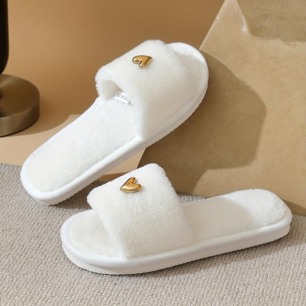 Home Slippers, Comfortable and Warm Open Toed Soft Plush Shoes, Solid Color Indoor Floor Slippers