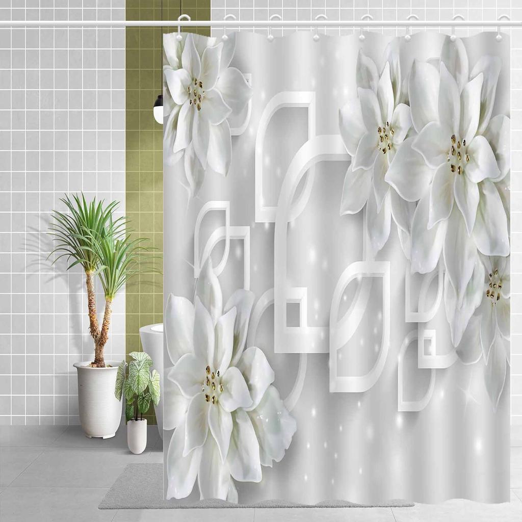 Reusable Shower Curtain With Hooks Mildew Proof For Bathtub And Shower Enclosures