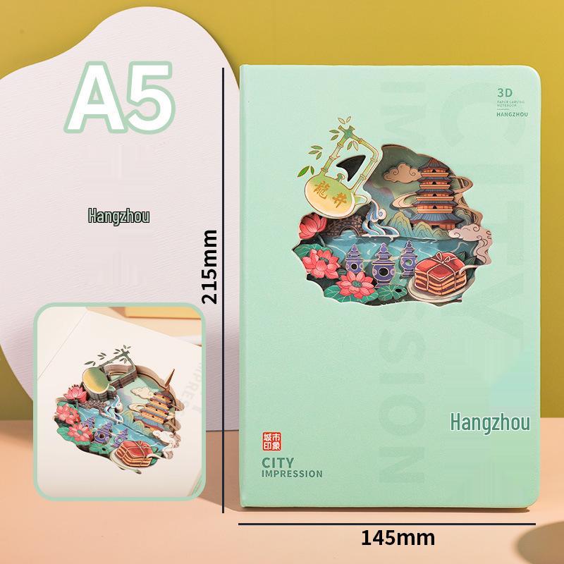 3D Hollow Paper Carving A5 Souvenir Notebook: Scenic Tourism Stamp Collection Book