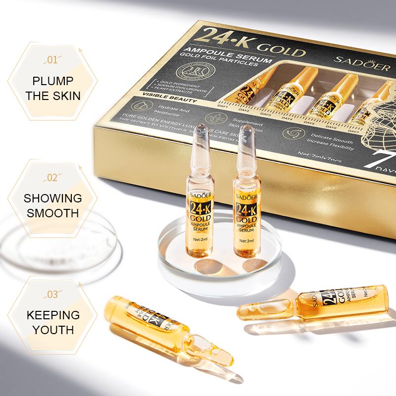 SADOER 24k Gold Ampoule Essence Moisturizing Brightening Hydrating Facial Essence Vitamin C Facial Essence