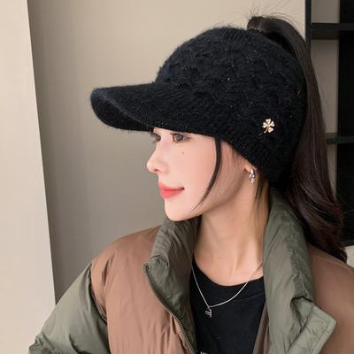 Chapeau Polyvalent Mode Automne Hiver Femme à Grand Bord Affinant le Visage Petit Chapeau à Visière Protection Oreilles Chapeau en Laine Tricoté Chaud