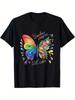 Broken Crayons Still Color Rainbow Butterfly Graphic Tee Soft Cotton Short Sleeve Casual Round Neck T-Shirt for Men