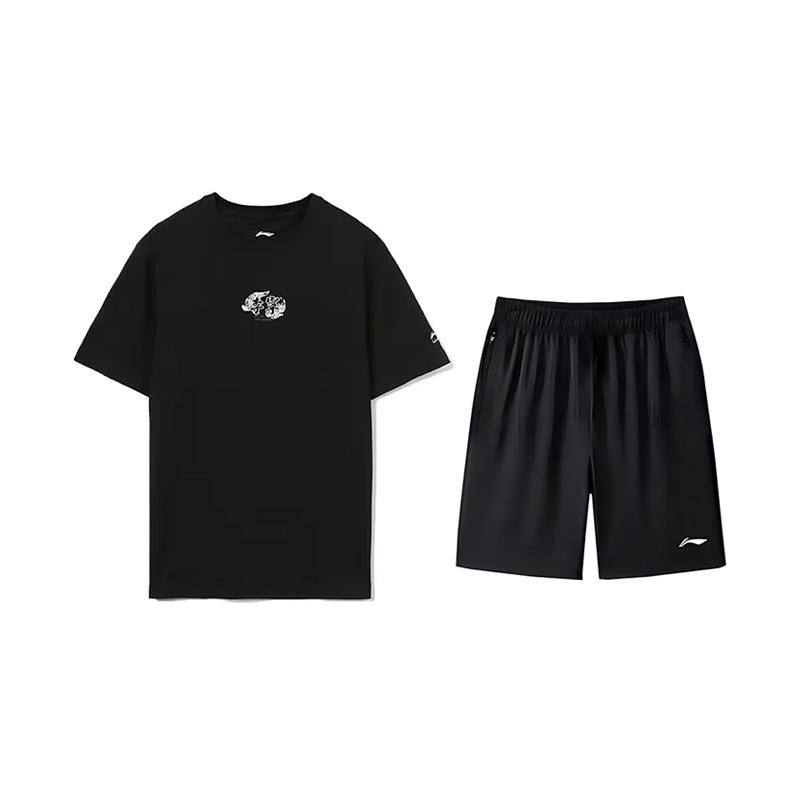 

Li-Ning Embroidered Logo Round Neck Pullover Short Sleeve Fashion Comfortable Breathable Shorts Casual Sports Suit Unisex suit AHST821-2+AKSV843-1 XL