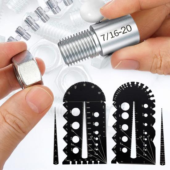 2Pcs Thread Measurement Gauge 26 Holes Metal Thread Pitch Multi-Gauge With Case
