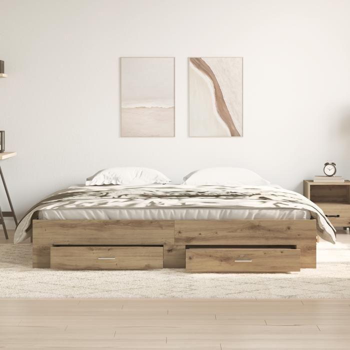 Lits avec tiroirs vidaXL Chêne artisan 180x200 cm Bois d'ingénierie 3333961