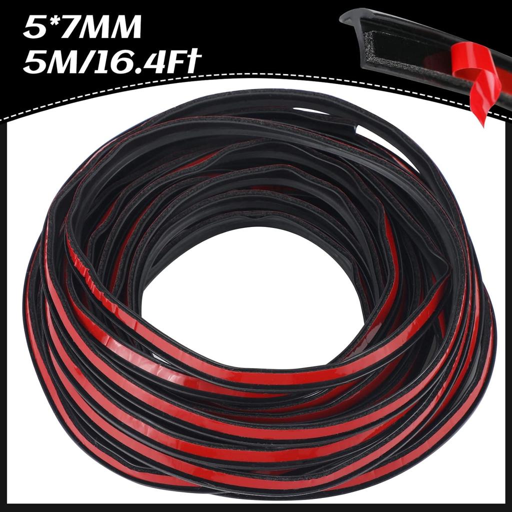 16.5 Ft Self Adhesive Auto Rubber Weather Draft Seal Strip Car Windshield Edge Moulding Sealing Strip T Type Soundproof Windshield Moulding Trim Car