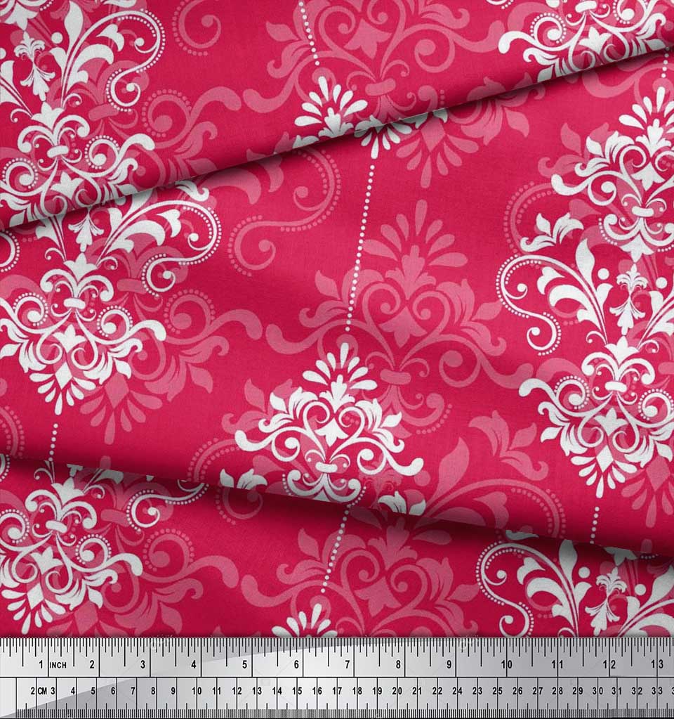 Soimoi Japanischer Krepp-Satin-Stoff mit filigranem Damast-Druck, Meterware, 42 Zoll