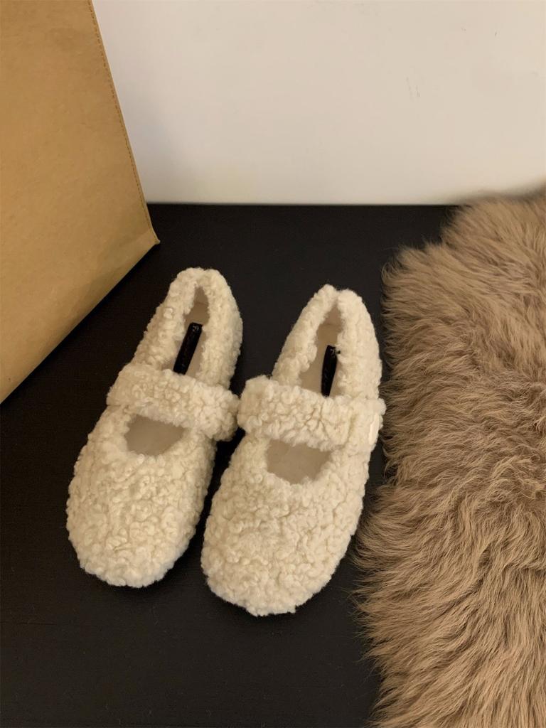 Flat-bottomed Versatile Mary Jane Mao Mao Shoes Korean Version of Women's Shoes To Wear 2025 New Autumn and Winter Velvet Cotton Shoes Single Shoes