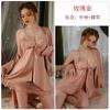 Women's Satin Lace Deep V Padded Cross Backless Sleep Dress with Robe Lounge Set