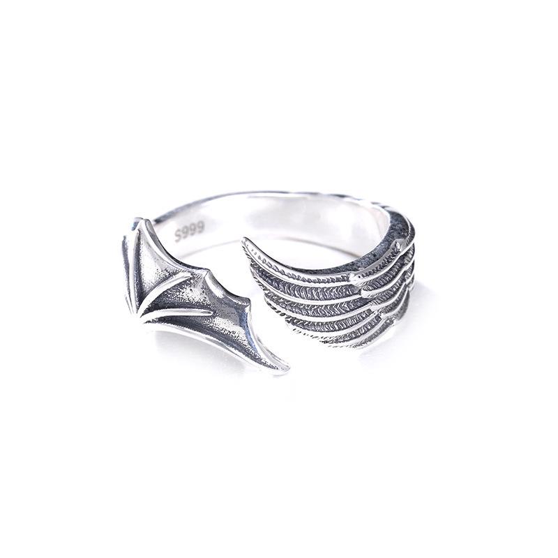 Angel & Demon Wing Couple Rings: European & American Style, Personalized Openable Thai Silver Rings