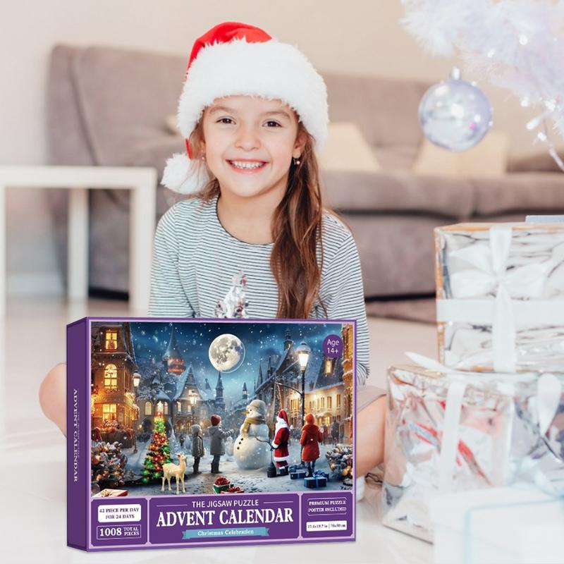 Christmas Advent Calendar 24 Day Countdown Jigsaw Puzzle 1008 Pieces Jigsaw Puzzle Home Holiday Decoration Gift