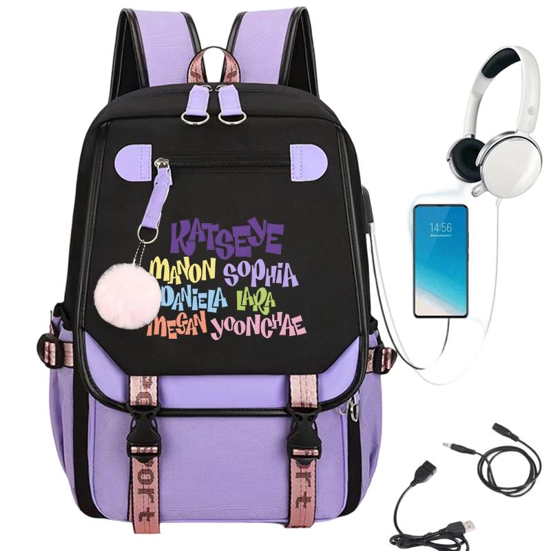 Colorful Letter Backpack with USB Charging
