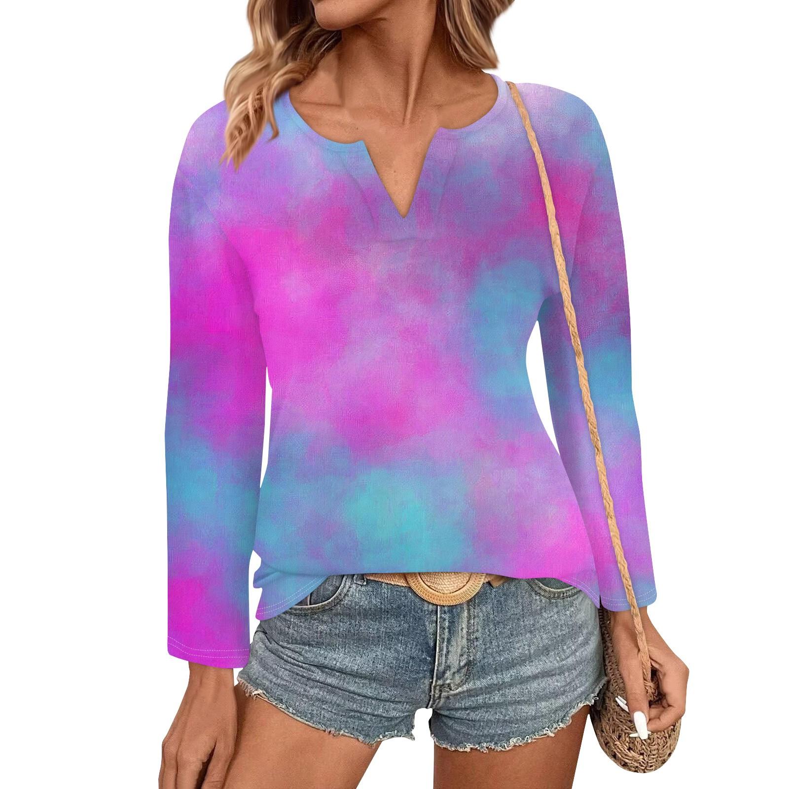 

Женские топы с V-образным вырезом и длинным рукавом, повседневные футболки, свободные легкие туники, блузки, рубашки S