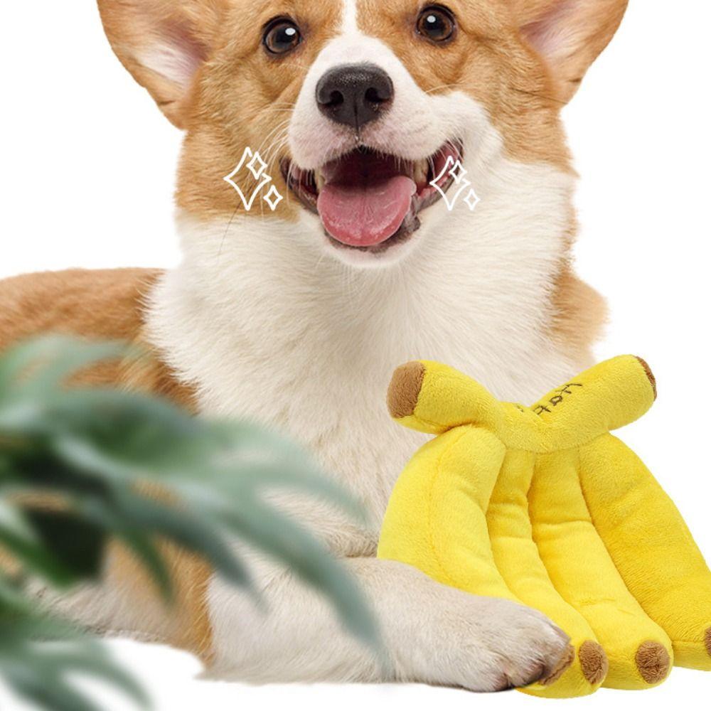 Yellow Squeaky Dog Toy Plush Banana Teeth Grinding Toys Pet Interactive Toys Indoor Outdoor Use