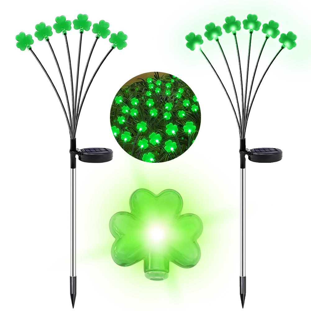 

S# 2Pcs Solar Decorative Clover Light 600mAh IP65 Waterproof St Patricks Day Dec