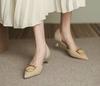 Fashion Metal Decoration Pointed Toe Office Apricot Women's Shoes Ladies Footwear With Medium Heels Stilito Luxury Leather Casual A E L