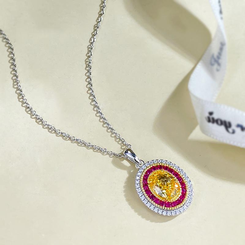 Elegant European & American Style 925 Silver Yellow Diamond Clavicle Necklace for Women - Unique 7x9 Niche Design