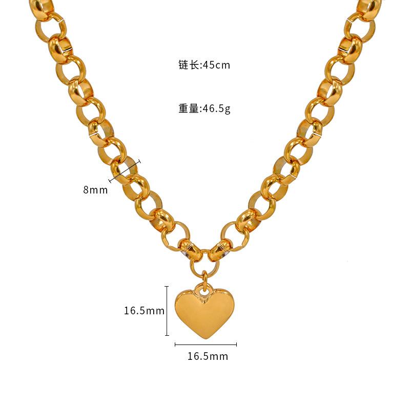 Simple And Versatile Glossy Love Pendant, Titanium Steel Bracelet Ot Buckle Necklace Set For Women