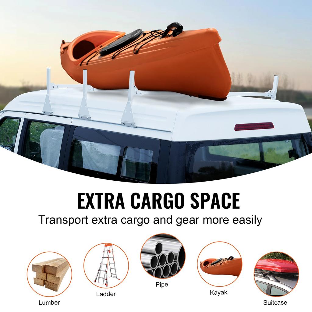 VEVOR Van Roof Ladder Rack, 3 Bar Alloy Steel Ladder Racks with Ladder Stoppers, 340 kg Capacity