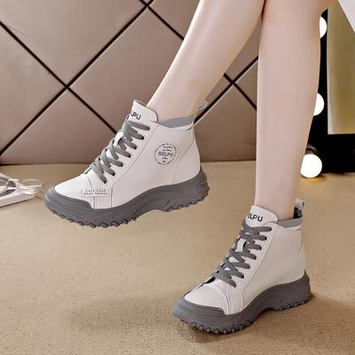 Inner Heightening Casual Shoes Platform Short Boots Velvet Cotton Boots Lace-up Casual Shoes Autumn and Winter New British Style Women's Boots